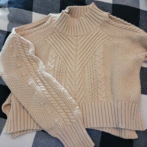 Women's Mock Neck Cable Knit Crop Sweater